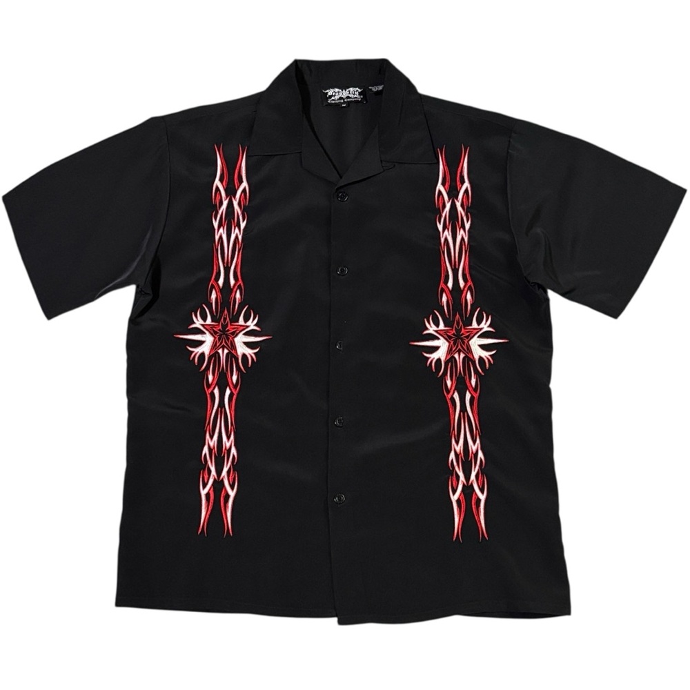 Vintage Y2K Dragonfly Tribal Star Button Down Shirt Black/Red Men’s M